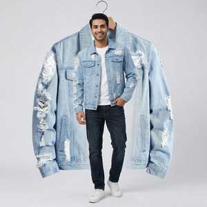 Mode OEM, vestes en jean pour hommes, dernière vente en ligne, vestes en jean déchirées classiques et décontractées, vêtements de marque pour hommes, veste en jean pour hommes - Product Image 1