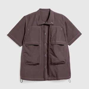 사용자 정의 여름 패션 캐주얼 폴로 옷 편안한 100% 짧은 소매 지퍼 버튼화물 셔츠 포켓 남성