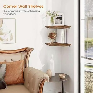 Wooden <b>Wall</b> <b>Mounted</b> <b>Shelf</b> 2 Tier Geometric Solid Wood Storage Rack For Living Room Decorative Organizer - Product Image 2
