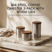 PURECOOK Boîte à café hermétique en acier inoxydable avec couvercle en bois, récipient scellé pour grains de café, thé, épices, rangement de cuisine