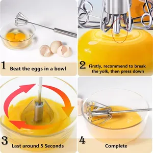 Fouet mélangeur manuel portable en acier inoxydable avec fonction auto-tournante pour la crème, ustensile de cuisine - Product Image 5