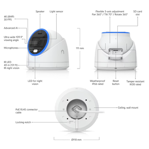 Ubiquiti UVC-AI-Turret 4K Außen-/Innen-AI-Turret-Kamera, Gesichtserkennung/LPR, SD, PoE, UniFi Protect, UBNT UniFi AI Turret 4K Kamera W1343 - Product Image 4