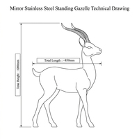 Escultura de Animales de Acero Inoxidable con Espejo Grande, Estatua de Antílope Acostado con Cuerno en Espiral para Exhibición de Arte en Paisajes Exteriores