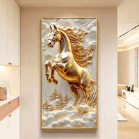 Peinture Murale 3D Moderne de Luxe Cheval Blanc Or Tons Doux Saturés Mode Minimaliste Vertical en Porcelaine Cristalline pour Vente en Gros