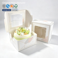 Boîte à gâteau carrée en papier de qualité alimentaire avec fenêtre en PET, gaufrage et pelliculage mat, impression de logo personnalisée pour l'emballage de desserts de boulangerie