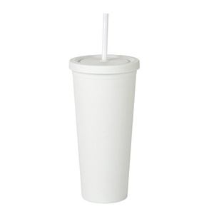 Gobelet personnalisé avec logo, 22 oz, en plastique, à double paroi, réutilisable, pour bubble tea, gobelet mat avec paille - Product Image 5
