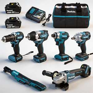 Ensemble d'outils combinés <span class=keywords><strong>Makita</strong></span> <span class=keywords><strong>18V</strong></span> sans fil 10 pièces avec batteries 5.0Ah, adapté à la construction, kit de travail du bois - Product Image 1