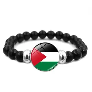 Atacado Personalizado Motivacional Esportes Jóias Palestina Produtos De Vidro Preto Frisado Bandeira Pulseiras Palestina Bead Bracelet