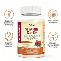 Gummies Vitamine D3 Plus K2, 60 Gummies, Soutient l'Intégrité Structurelle des Os, Formule OEM MK-7, Complément Alimentaire avec D3 par Gummy
