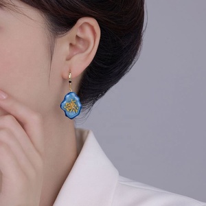 Pendientes de Botón con Circonita Cúbica con Corte Princesa, Chapados en Oro, Estilo Palacio Retro Chino, para Mujer - Product Image 5
