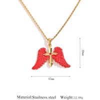 Collar de Acero Inoxidable con Colgante de Cruz y Alas de Ángel, Chapado en Oro de 18K, Venta al Por Mayor de Fábrica