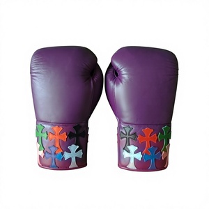 Guantes de Boxeo Unisex de Cuero Morado Transpirable con Diseño de Cruz Colorida y Cierre de Velcro para Entrenamiento de Adultos - Product Image 4