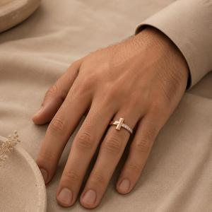 14KT Yellow Gold T Motif Diamond <b>Ring</b> Modern Bevel Band <b>Men</b> Statement <b>Ring</b> Fine Contemporary Jewelry Anniversary Gift - Product Image 6