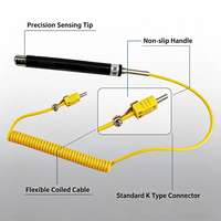 Sonde de température thermocouple de type K portable avec câble spiralé jaune pour four industriel, moule, CVC