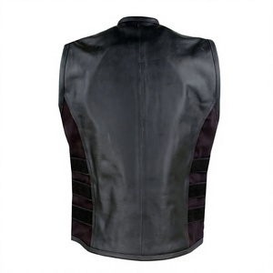 Gilet de moto respirant pour homme, couleur unie, col rond, sans manches, style urbain, longueur standard, en cuir - Product Image 3