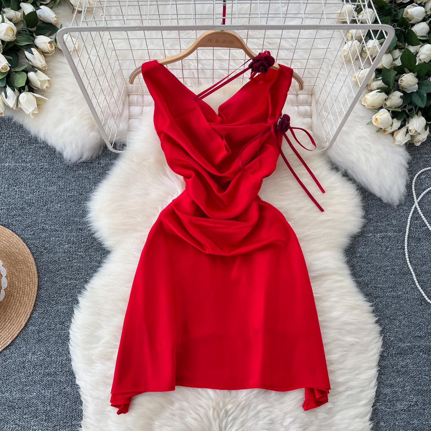 strapless open back dress ZAPAKA Women Red Long Prom Dress with Slit Mermaid Satin Spaghetti Straps  Embroidered Formal Dress with Lace Up Back