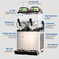 Machine à slush professionnelle de comptoir à deux réservoirs pour la préparation de boissons glacées, cocktails et jus, idéale pour les snack-bars, les KTV et les pubs.