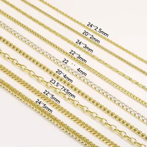 Wholesale 18k Gold Plate Stainless Steel Brass Chains Jewelry Snake Rope Curb Link Chain Women Necklace Chain For Jewelry Makin