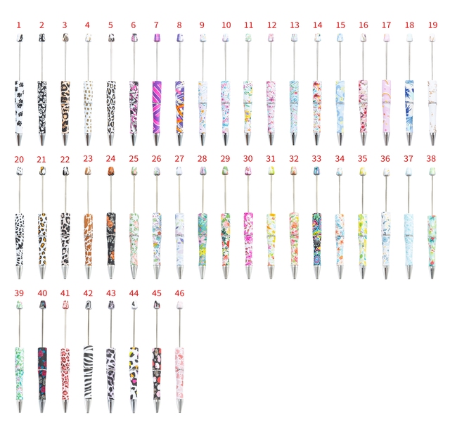 Wholesale Cheap Personalized Ballpoint DIY Pens Top Pink Glitter Beaded Plastic Beadable Pens