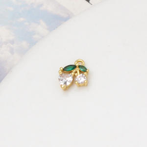 Pendentif cerise en laiton plaqué or 18 carats avec zircon, breloque DIY pour collier, bracelet, boucles d'oreilles, fournitures de fabrication de bijoux - Product Image 6