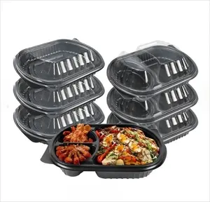 Boa qualidade descartável takeaway plástico comida recipiente 3 compartimentos comida recipiente