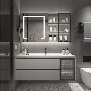 Mobile da bagno con pannello in legno smart vanity con specchio