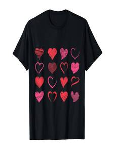 T-shirt San Valentino con motivo a cuore, unisex, vestibilità regolare, in cotone stampato, girocollo, manica corta, casual, primavera estate, in jersey - Product Image 1