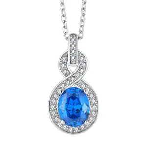Produsen Perhiasan kustom OEM perhiasan batu permata biru berlian kristal klasik wanita kalung gantung