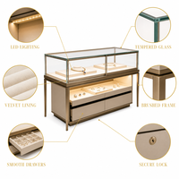 Vitrine de présentation de bijoux en verre de luxe sur mesure avec éclairage LED et tiroirs, comptoir pour bijouterie