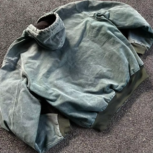 Custom High Quality Acid Washed Vintage Faded Distressed Sweatshirt 500gsm Hoodie <strong>Hooded</strong> <strong>Zip</strong> up Denim Puff Sleeve Jacket Hoodie - Product Image 4