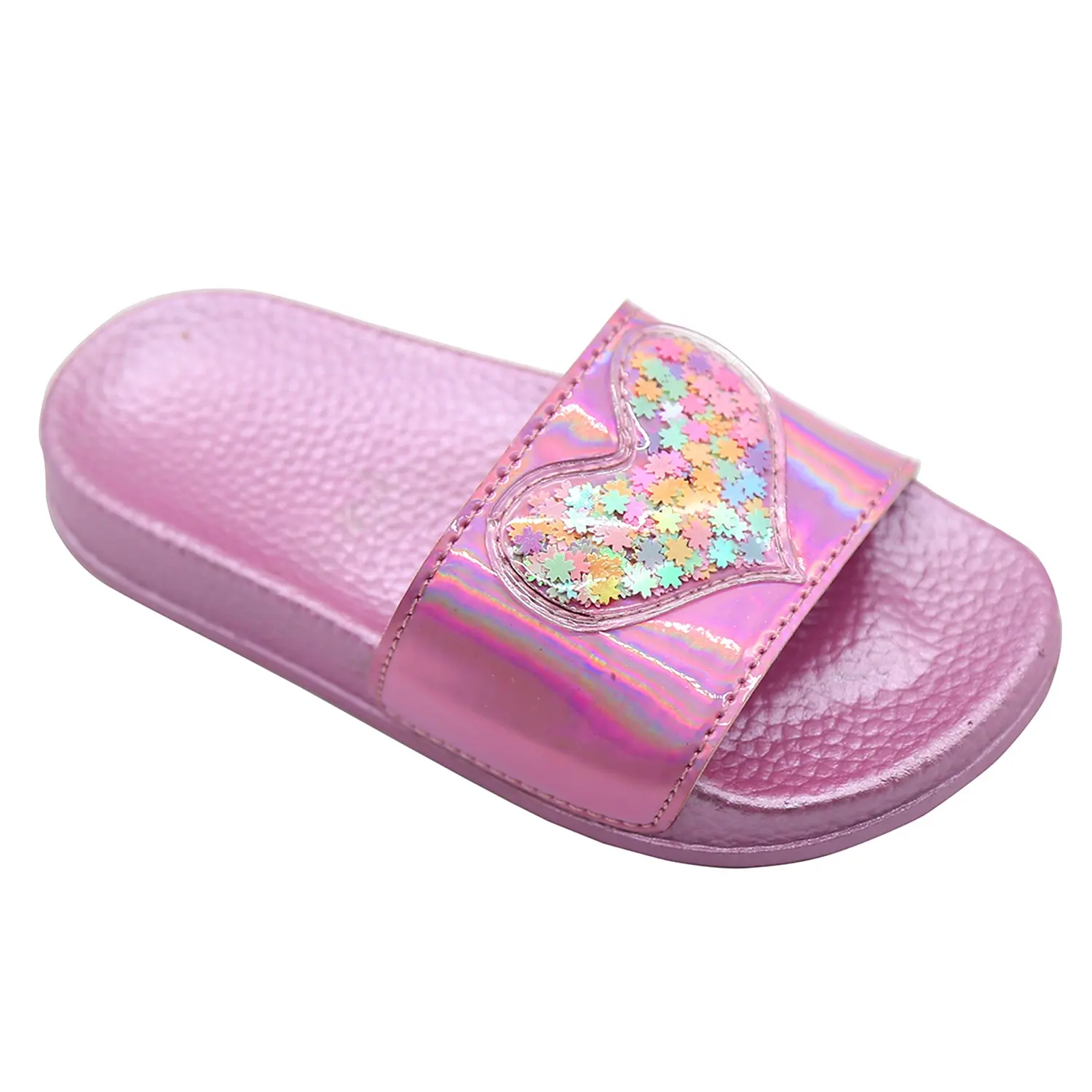 Sandalias de PVC con lentejuelas y corazones brillantes para niños, zapatillas de color plateado y rosa