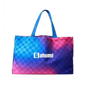 กระเป๋าโท้ทพิมพ์ลายทั้งใบแบบกำหนดเอง กระเป๋าผ้าแคนวาสสีสันสดใส พิมพ์ลายไล่เฉดสีแบบตารางหมากรุก กระเป๋าสะพายไหล่สำหรับผู้หญิง - Product Image 3