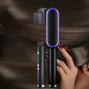 Escova alisadora de cabelo unissex Ptc Heat, escova alisadora portátil para barba longa e curta, fábrica OEM