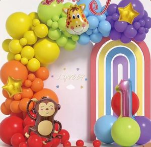Arco de guirnalda de globos de látex de color arcoíris con <span class=keywords><strong>mono</strong></span> de jirafa Estrella 1 globos de papel de aluminio para bebé ONE 2nd 3rd decoración de fiesta de cumpleaños - Product Image 2