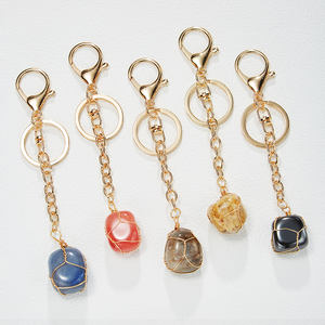 Porte-clés en pierre de naissance, porte-clés en cristal, fil d'or, pierre précieuse naturelle, breloque de porte-monnaie, cadeau décoratif de voiture - Product Image 6