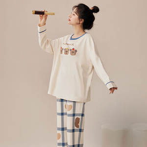 Pijamas de oso de dibujos animados, traje de manga larga para mujer, nuevos pijamas de talla grande para primavera y otoño para mujer, se pueden usar fuera de los conjuntos de ropa de dormir - Product Image 3