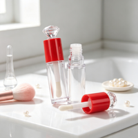 Emballage personnalisé, flacon transparent rond moderne et créatif, étiquette privée, tube à gloss à lèvres avec un grand pinceau