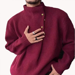 Pull à col haut pour homme, design de boutons irréguliers, style coréen tendance, marque décontractée, tricot décontracté pour l'automne et l'hiver - Product Image 3