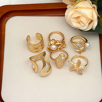 Ensemble de bagues empilables ouvertes en alliage plaqué or, style plage étoile de mer et coquillage, bagues de mariage irrégulières pour couple, bijoux fins et massifs