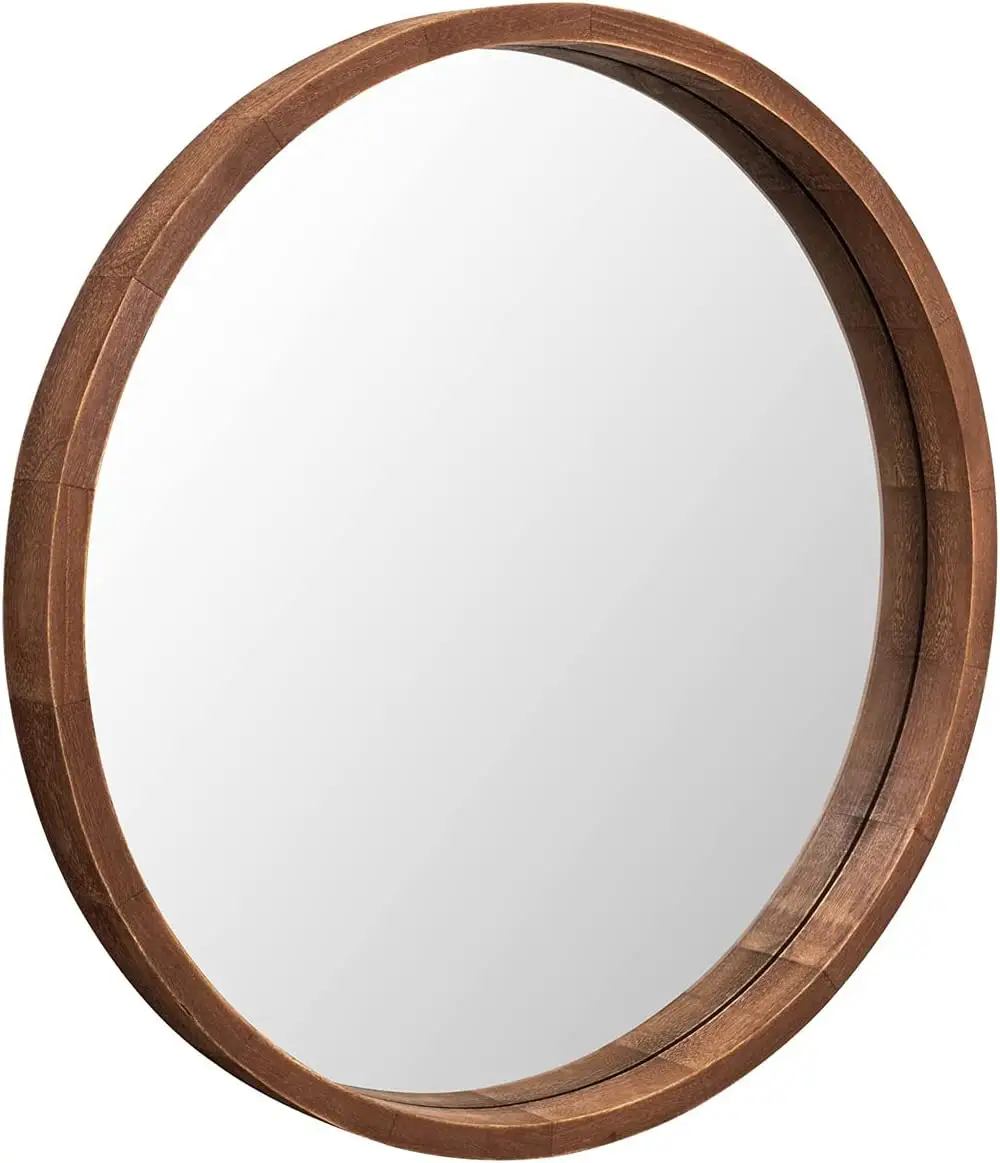 Espejo redondo de madera para maquillaje, decoración moderna para el hogar, tocador de baño