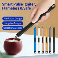 Briquet à impulsion sans flamme et coupe-vent avec verrou de sécurité, rechargeable par USB, sans butane, pour bougies et cuisinières à gaz – Coffret cadeau