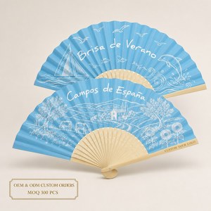 Éventail Flamenco Bleu avec Paysages de Mer et de Campagne, Éventail Espagnol à Main Personnalisable pour Danse, Sevillanas, Fêtes et Cadeaux - Product Image 1