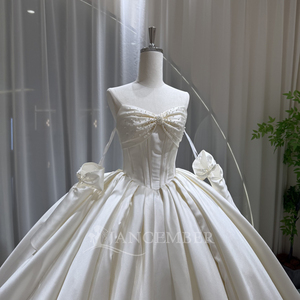 Lsoy059 Modern Romantic Ivory Corset <b>Wedding</b> Dress Sweetheart Neckline Chapel Train Bow Bodice Pearl Satin Ball Gown for Formal - Product Image 4
