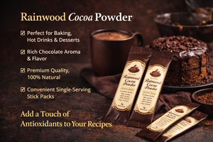 Poudre de cacao Rainwood en sachets individuels, sachets personnalisés OEM, supplément de chocolat au cacao, poudre de cacao pure alcalinisée - Product Image 2