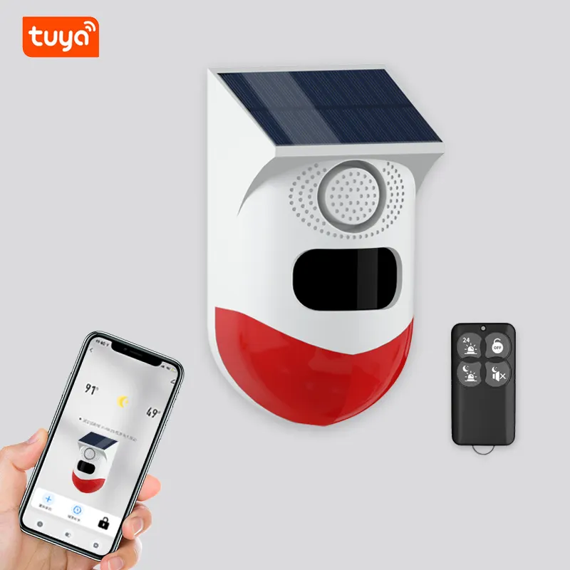 Tuya Alarm Surya WiFi, Alarm Surya Cerdas Nirkabel Luar Ruangan Tahan Air Deteksi Infra Merah Alarm Pencuri Keamanan Rumah