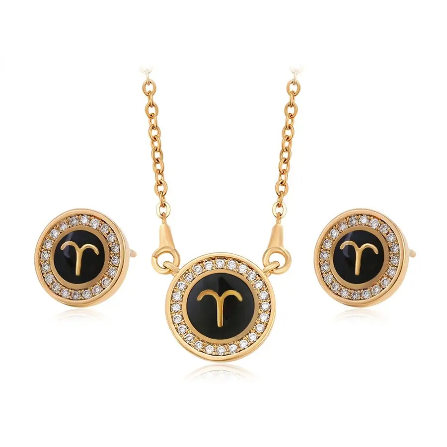 Jewelry sets — bijoux xup en or 18K, ensemble de deux pièces, joaillerie zodiaque à la mode, pendentif diamant, boucles d'oreilles