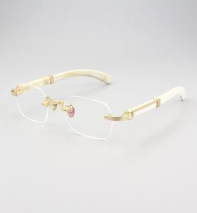 605 High-End Luxury Buffalo Horn Pure Titanium Men's Rimless Glasses White Optic <strong>Frame</strong> with Squared Shape Classic Colored Style - Product Image 1