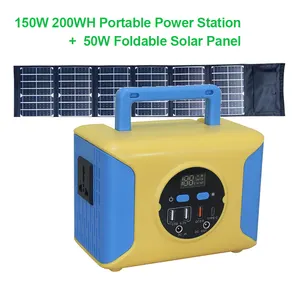 150w 200WH便携式发电站，带50w便携式太阳能电池板220V 110V Type-C DC USB输出完整的太阳能系统