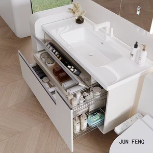 New bathroom cabinet side pull basket washbasin cabinet female ceramic integrated basin smart <b>mirror</b> cabinet - Product Image 2