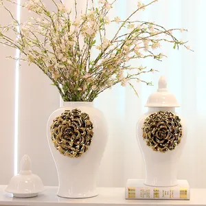 J285 Bắc Âu Hoa Phong Cách Nhà Khách Sạn Trang Trí Vàng Rose Flower Vase Hiện Đại Gốm Gừng Jar Cho Trang Trí Nội Thất